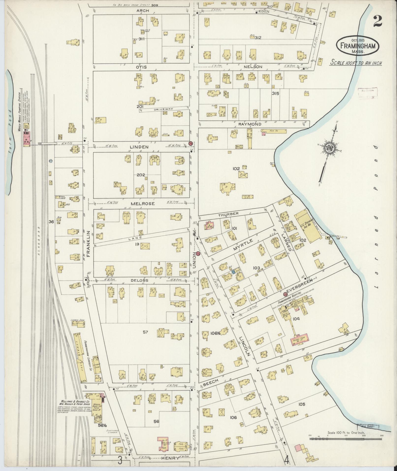 Sanborn Fire Insurance Map from Framingham, Middlesex County, Massachusetts (1915), Sheet #0002 - Complete Map Set gallery image, historic Sanborn map, vintage wall art, Massachusetts Massachusetts