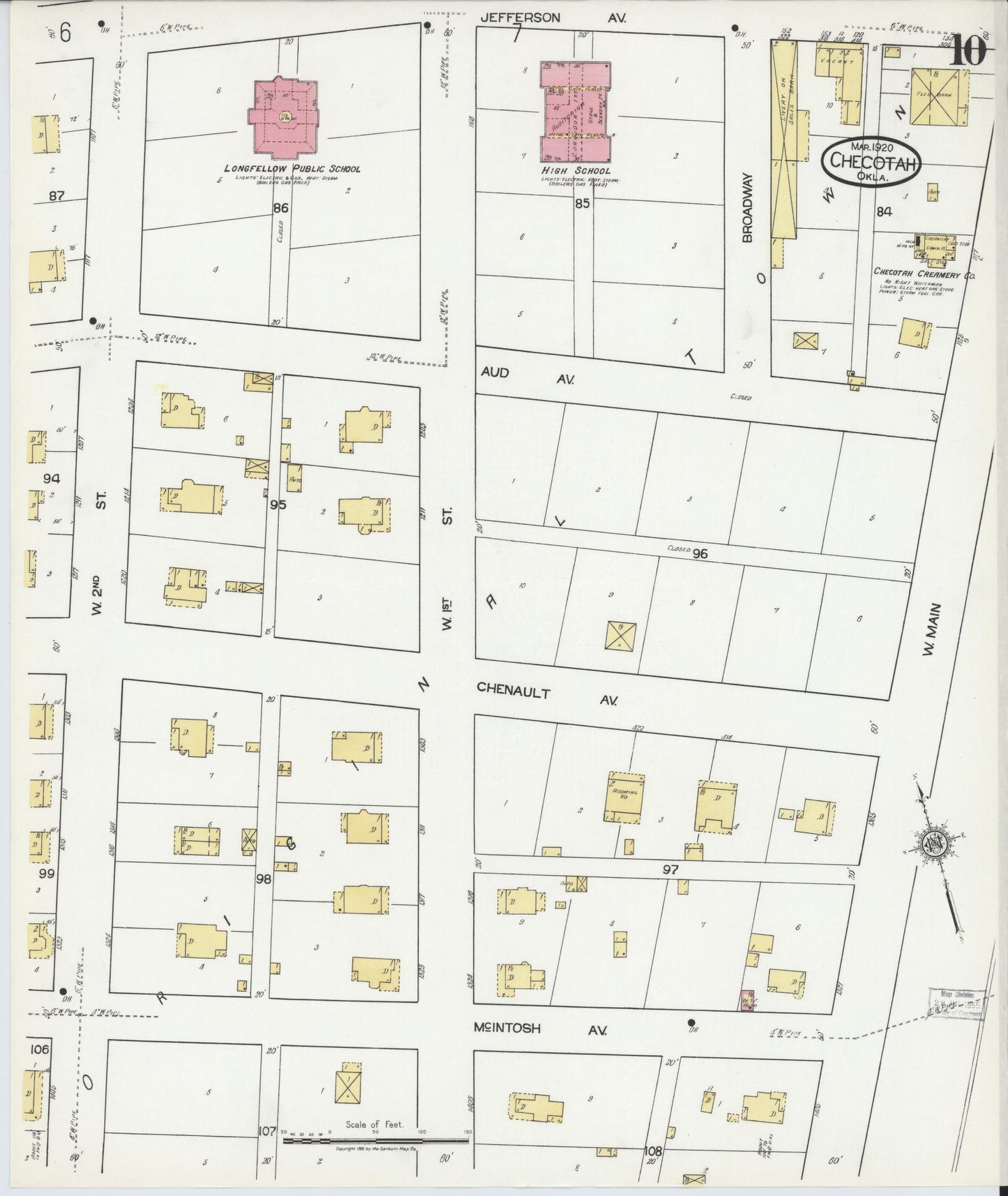 Sanborn Fire Insurance Map from Checotah, McIntosch County, Oklahoma (1920), Sheet #0010 - Complete Map Set gallery image, historic Sanborn map, vintage wall art, Oklahoma Oklahoma