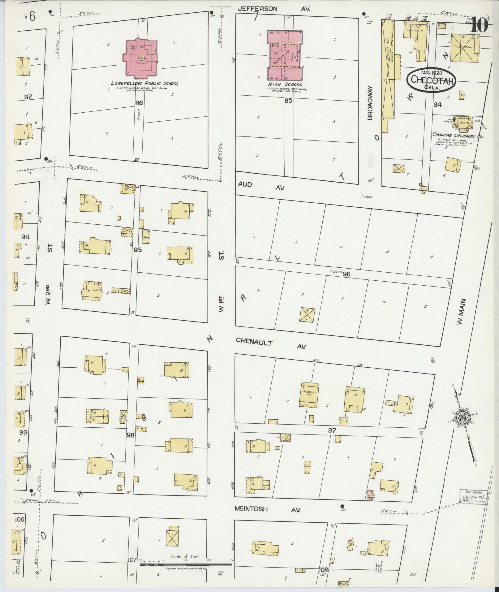 Sanborn Fire Insurance Map from Checotah, McIntosch County, Oklahoma (1920), Sheet #0010 - Complete Map Set gallery image, historic Sanborn map, vintage wall art, Oklahoma Oklahoma