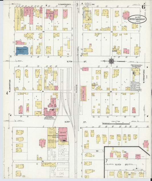 Sanborn Fire Insurance Map from Upper Sandusky, Wyandot County, Ohio (1911), Sheet #0006 - Historic Sanborn Fire Insurance Map Print, vintage old map wall art, antique decor, genealogy gift, Ohio Ohio map