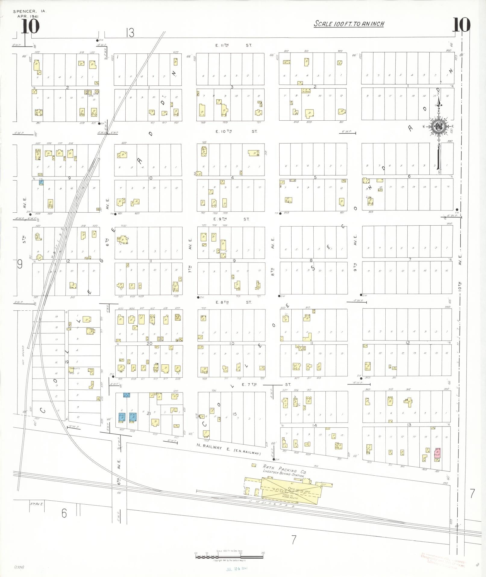 Sanborn Fire Insurance Map from Spencer, Clay County, Iowa (1941), Sheet #0010 - Historic Sanborn Fire Insurance Map Print, vintage old map wall art