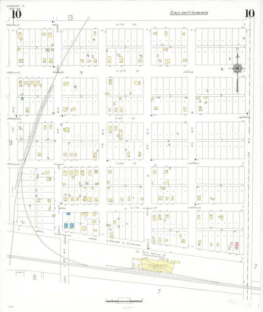 Sanborn Fire Insurance Map from Spencer, Clay County, Iowa (1941), Sheet #0010 - Historic Sanborn Fire Insurance Map Print, vintage old map wall art