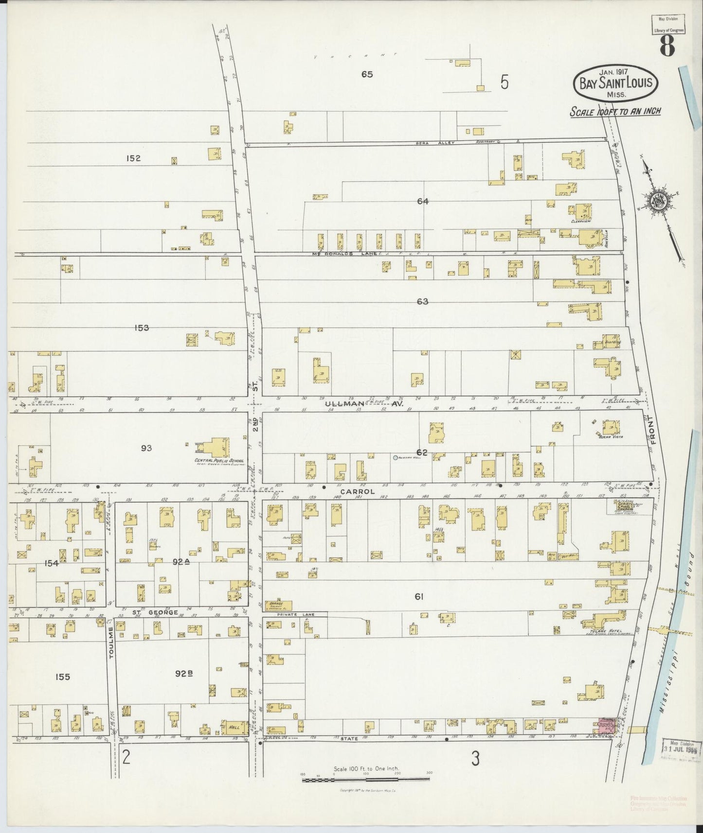 Sanborn Fire Insurance Map from Bay Saint Louis, Hancock County, Mississippi (1917), Sheet #0008 - Complete Map Set gallery image, historic Sanborn map, vintage wall art, Mississippi Mississippi