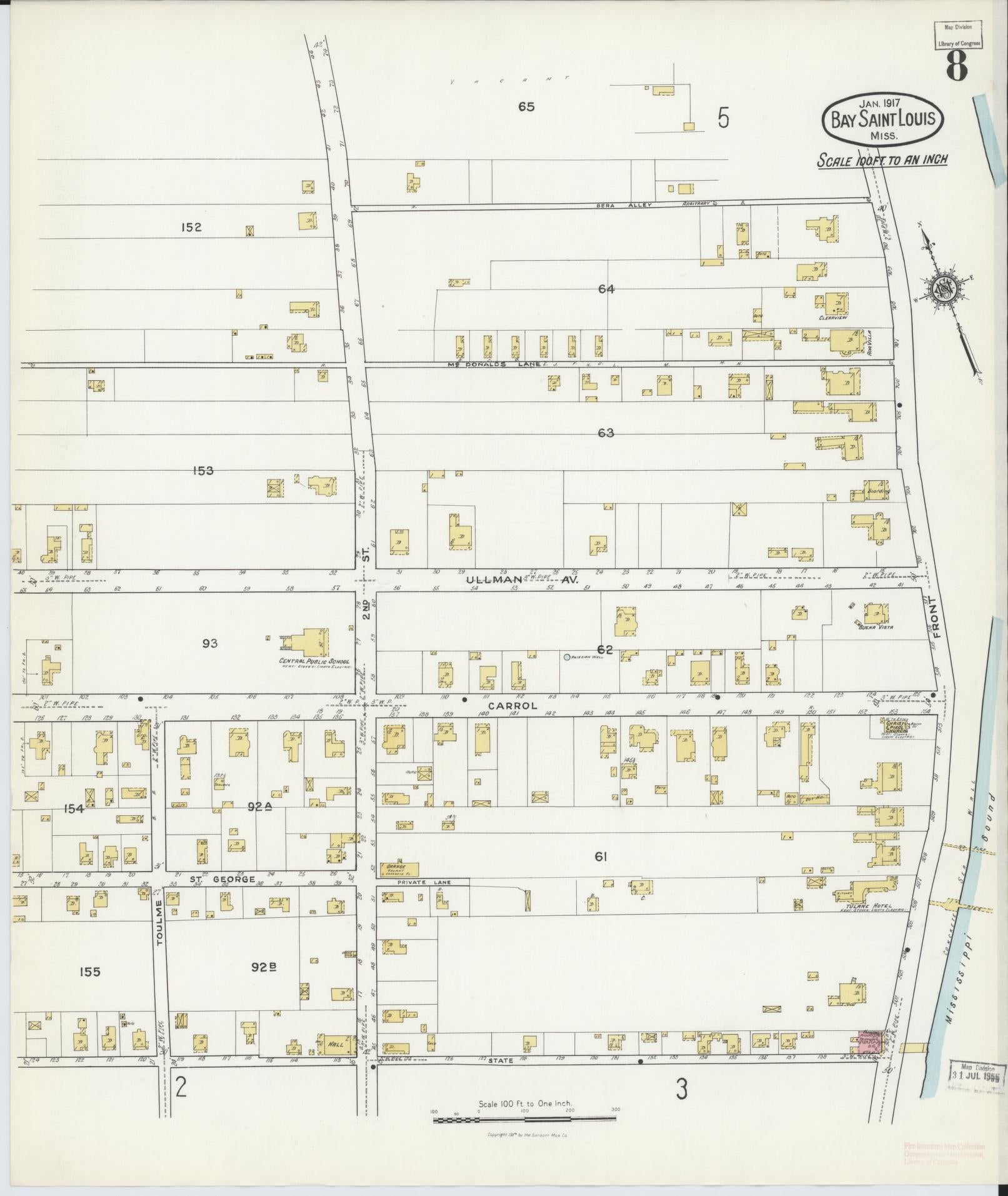 Sanborn Fire Insurance Map from Bay Saint Louis, Hancock County, Mississippi (1917), Sheet #0008 - Complete Map Set gallery image, historic Sanborn map, vintage wall art, Mississippi Mississippi