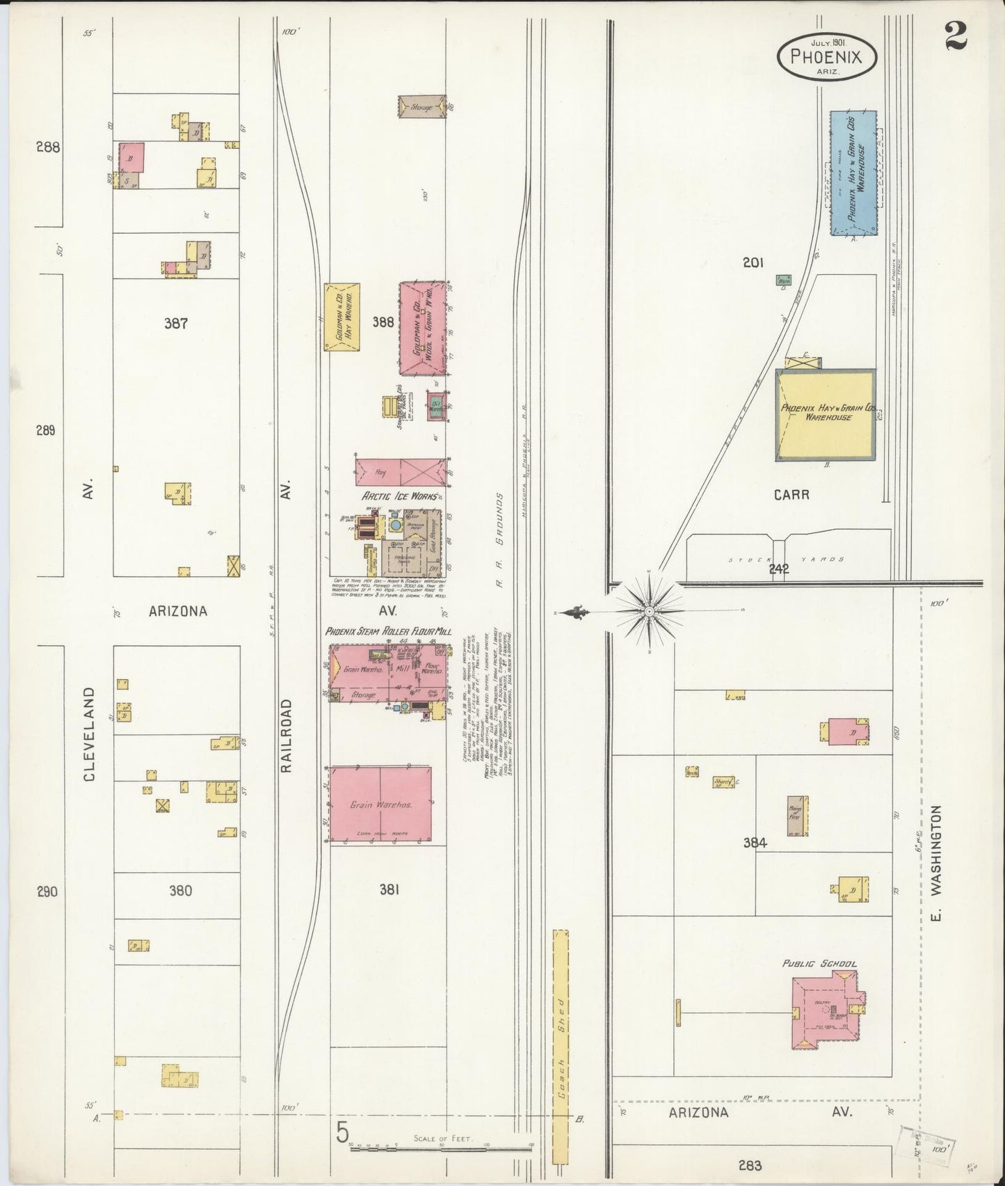 Sanborn Fire Insurance Map from Phoenix, Maricopa County, Arizona (1901), Sheet #0002 - Complete Map Set gallery image, historic Sanborn map, vintage wall art, Arizona Arizona
