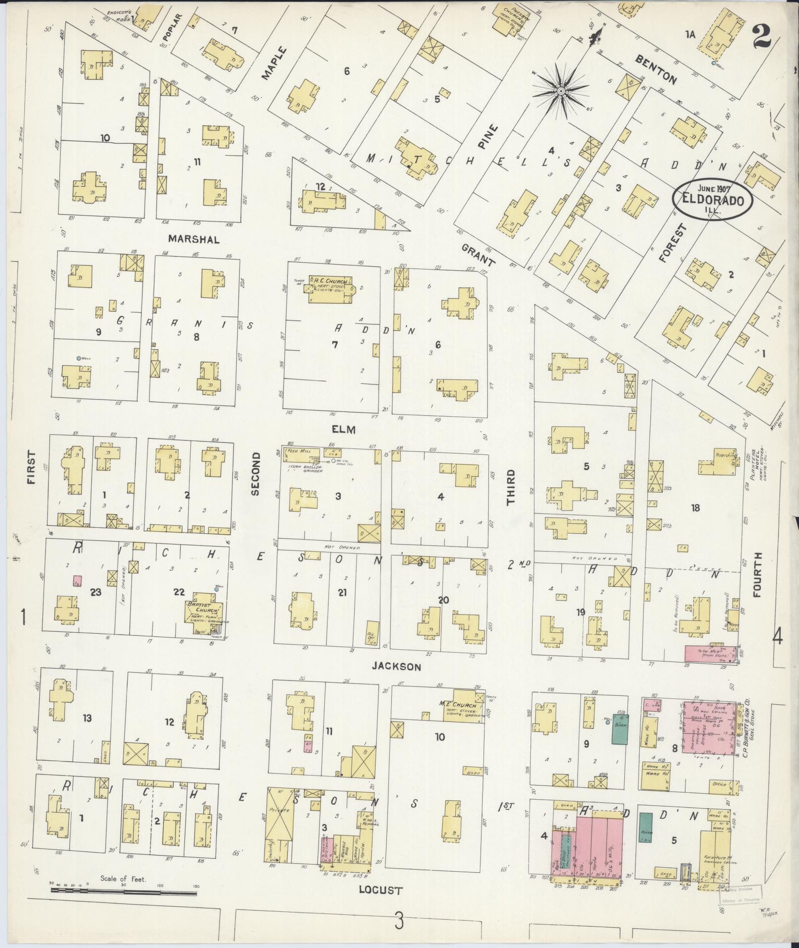 Sanborn Fire Insurance Map from Eldorado, Saline County, Illinois (1907), Sheet #0002 - Historic Sanborn Fire Insurance Map Print, vintage old map wall art, antique decor, genealogy gift, Illinois Illinois map