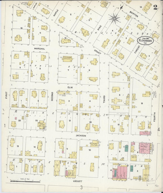 Sanborn Fire Insurance Map from Eldorado, Saline County, Illinois (1907), Sheet #0002 - Historic Sanborn Fire Insurance Map Print, vintage old map wall art, antique decor, genealogy gift, Illinois Illinois map