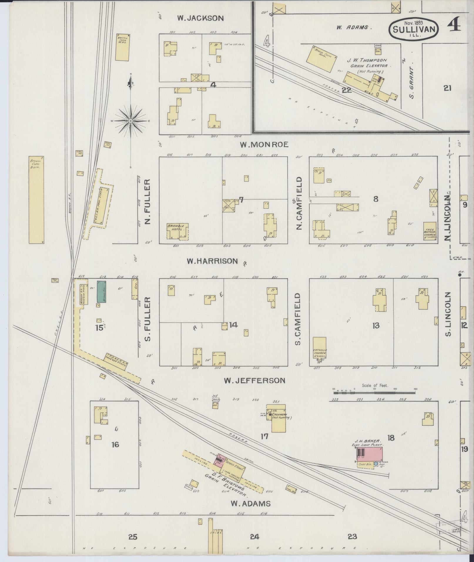 Sanborn Fire Insurance Map from Sullivan, Moultrie County, Illinois (1893), Sheet #0004 - Historic Sanborn Fire Insurance Map Print, vintage old map wall art, antique decor, genealogy gift, Illinois Illinois map
