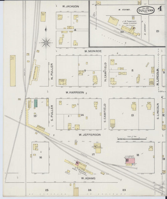 Sanborn Fire Insurance Map from Sullivan, Moultrie County, Illinois (1893), Sheet #0004 - Historic Sanborn Fire Insurance Map Print, vintage old map wall art, antique decor, genealogy gift, Illinois Illinois map