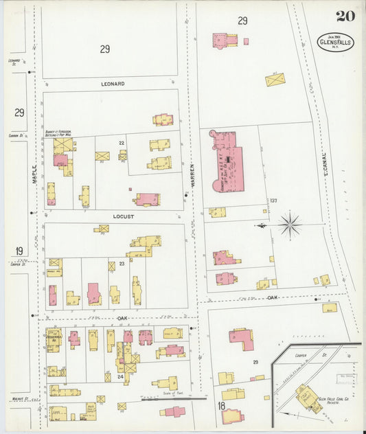 Sanborn Fire Insurance Map from Glens Falls, Warren County, New York (1901), Sheet #0020 - Historic Sanborn Fire Insurance Map Print, vintage old map wall art, antique decor, genealogy gift, New York New York map