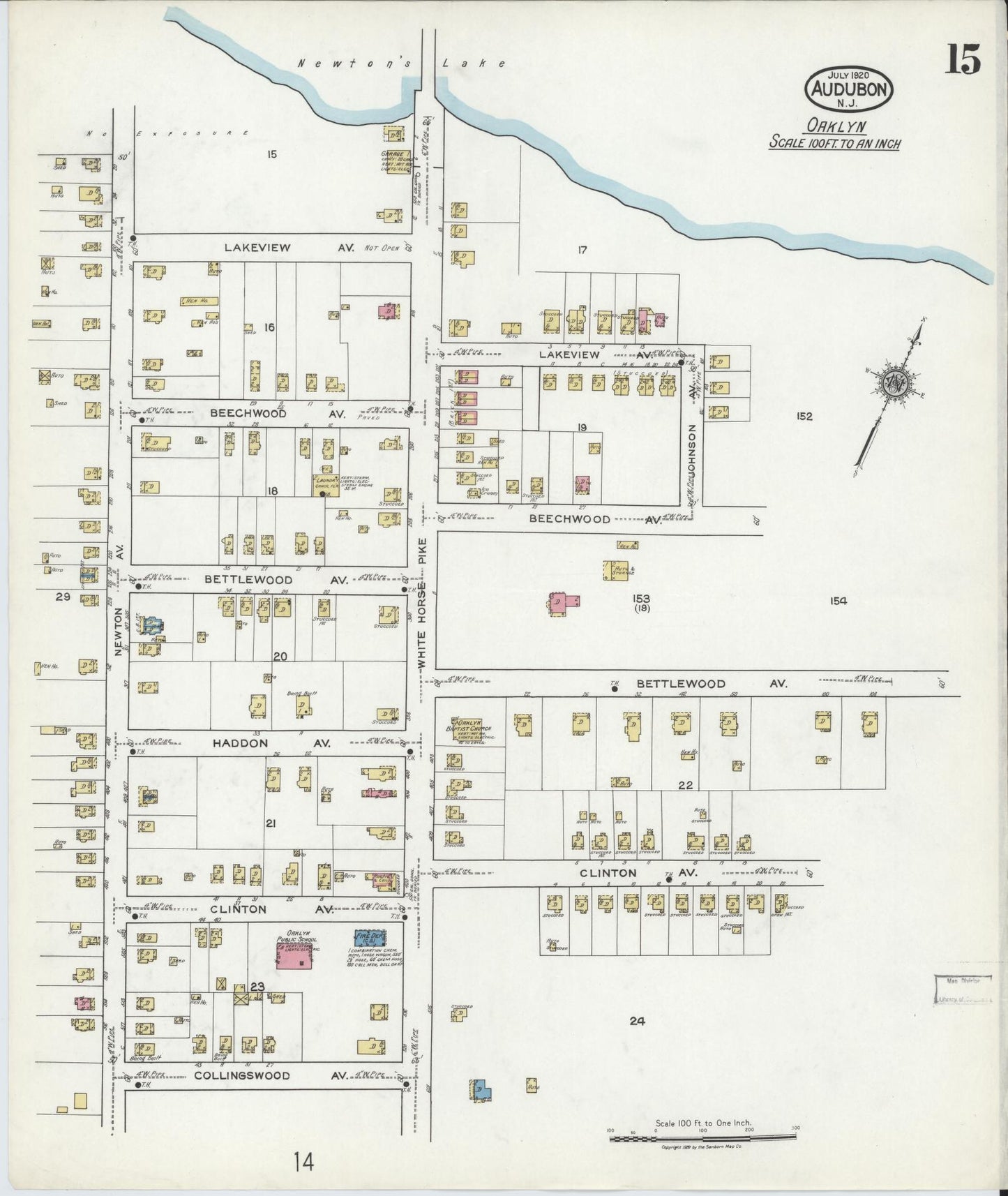 Sanborn Fire Insurance Map from Audubon, Camden County, New Jersey (1920), Sheet #0015 - Historic Sanborn Fire Insurance Map Print, vintage old map wall art, antique decor, genealogy gift, New Jersey New Jersey map