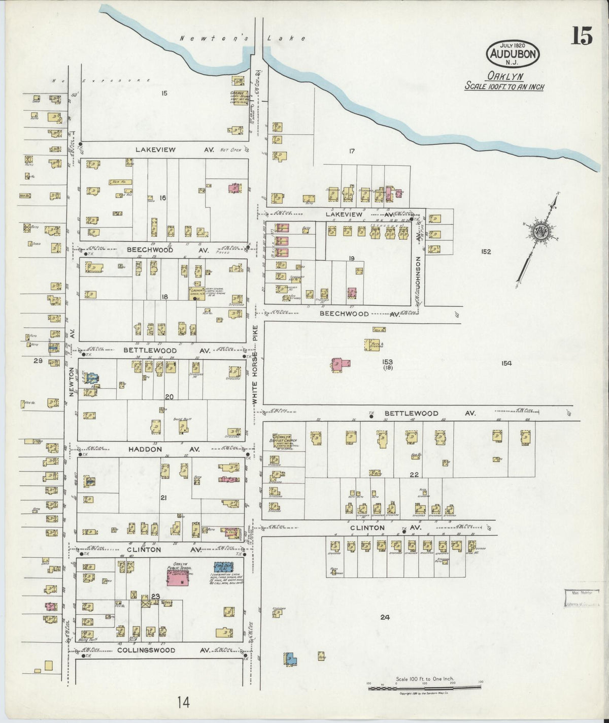 Sanborn Fire Insurance Map from Audubon, Camden County, New Jersey (1920), Sheet #0015 - Historic Sanborn Fire Insurance Map Print, vintage old map wall art, antique decor, genealogy gift, New Jersey New Jersey map