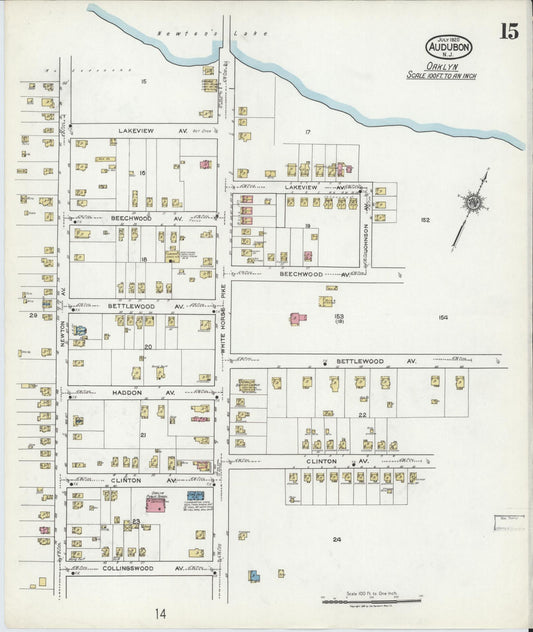 Sanborn Fire Insurance Map from Audubon, Camden County, New Jersey (1920), Sheet #0015 - Historic Sanborn Fire Insurance Map Print, vintage old map wall art, antique decor, genealogy gift, New Jersey New Jersey map