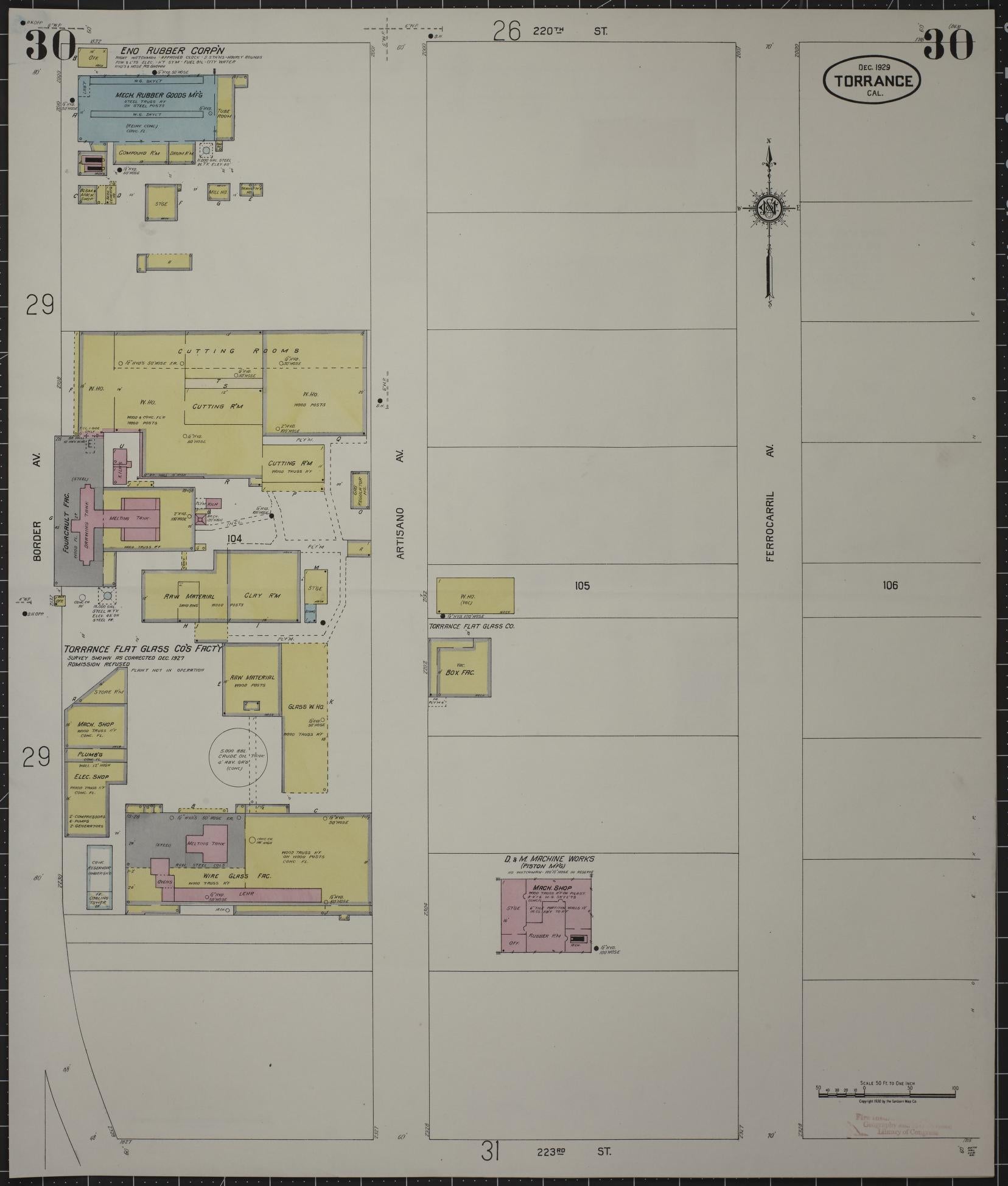 Sanborn Fire Insurance Map from Torrance, Los Angeles County, California (1929), Sheet #0030 - Complete Map Set gallery image, historic Sanborn map, vintage wall art, California California