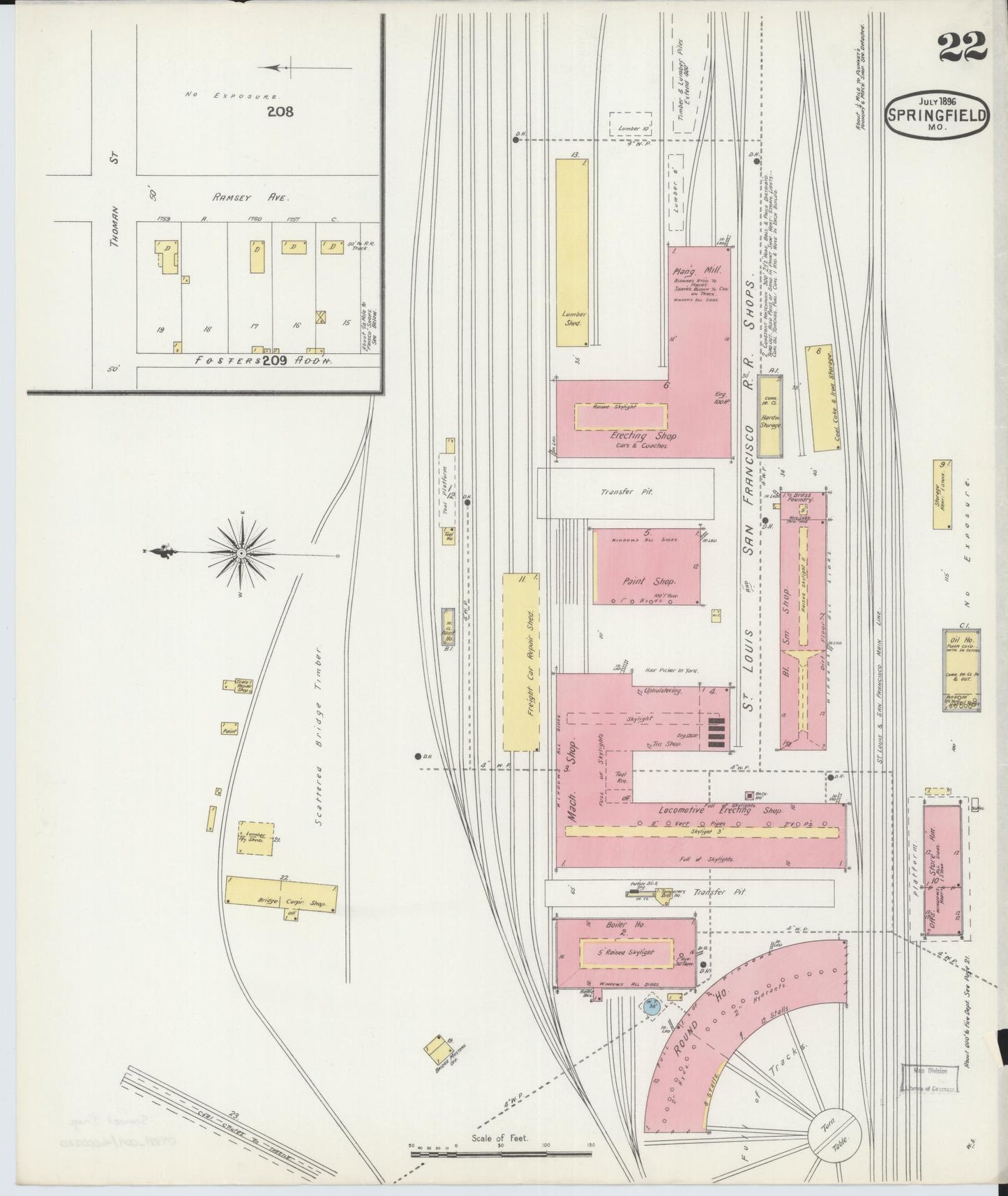 Sanborn Fire Insurance Map from Springfield, Greene County, Missouri (1896), Sheet #0022 - Complete Map Set gallery image, historic Sanborn map, vintage wall art, Missouri Missouri