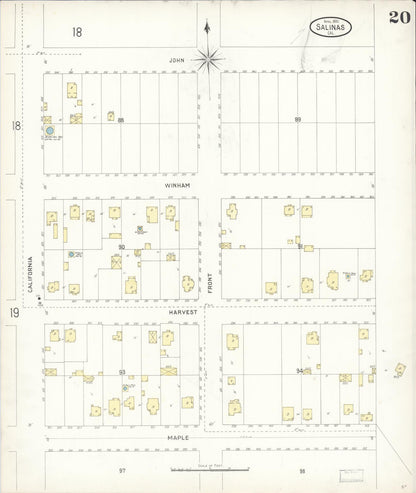 Sanborn Fire Insurance Map from Salinas, Monterey County, California (1900), Sheet #0020 - Complete Map Set gallery image, historic Sanborn map, vintage wall art, California California