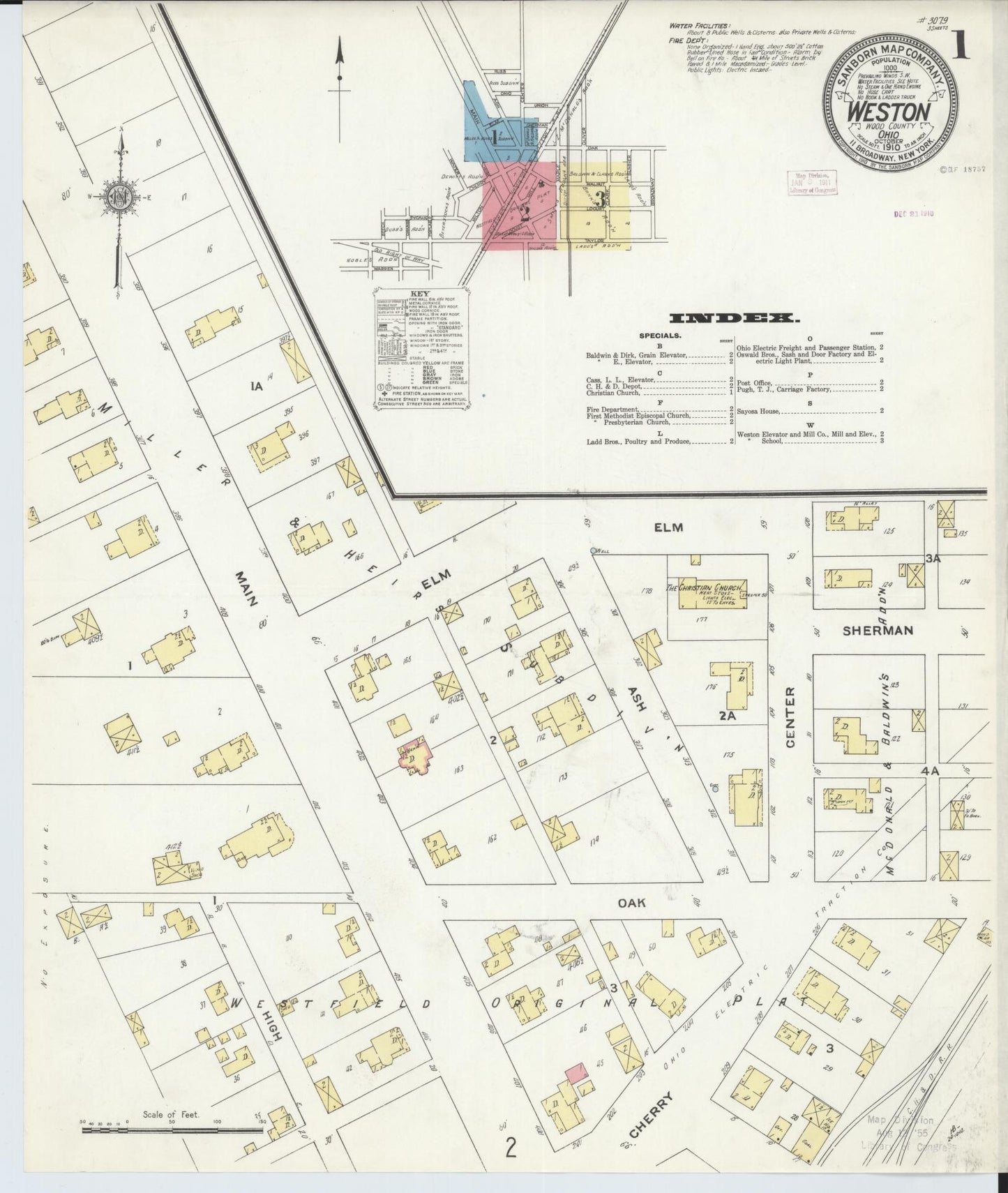 Sanborn Fire Insurance Map from Weston, Wood County, Ohio (1910), Sheet #0001 - Historic Sanborn Fire Insurance Map Print, vintage old map wall art, antique decor, genealogy gift, Ohio Ohio map
