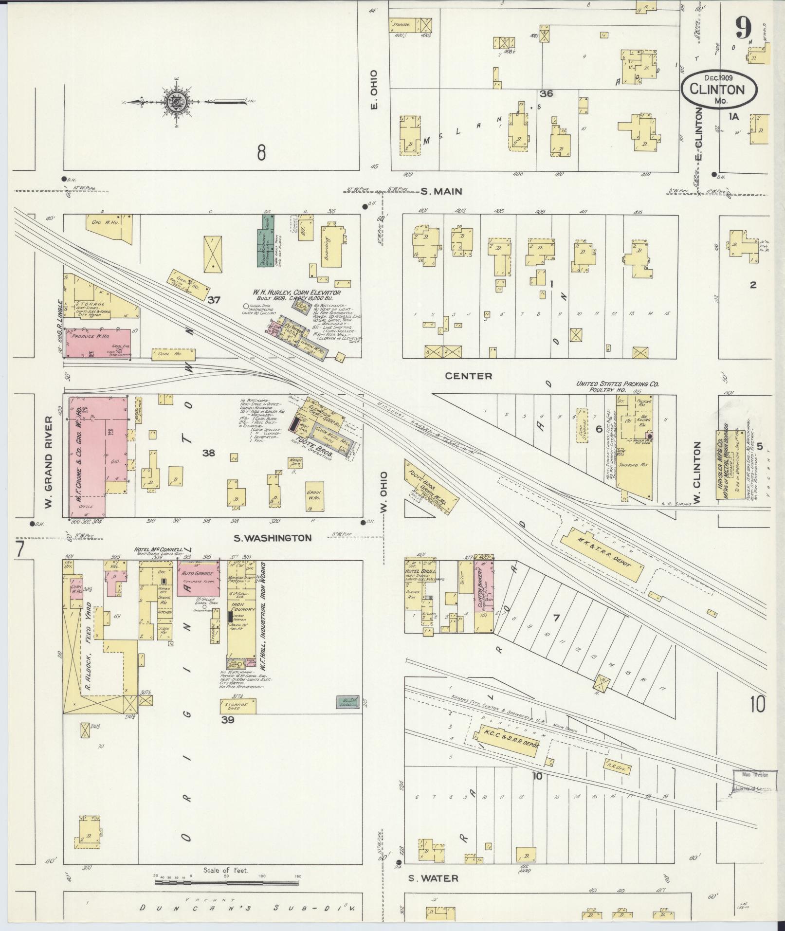 Sanborn Fire Insurance Map from Clinton, Henry County, Missouri (1909), Sheet #0009 - Historic Sanborn Fire Insurance Map Print, vintage old map wall art, antique decor, genealogy gift, Missouri Missouri map