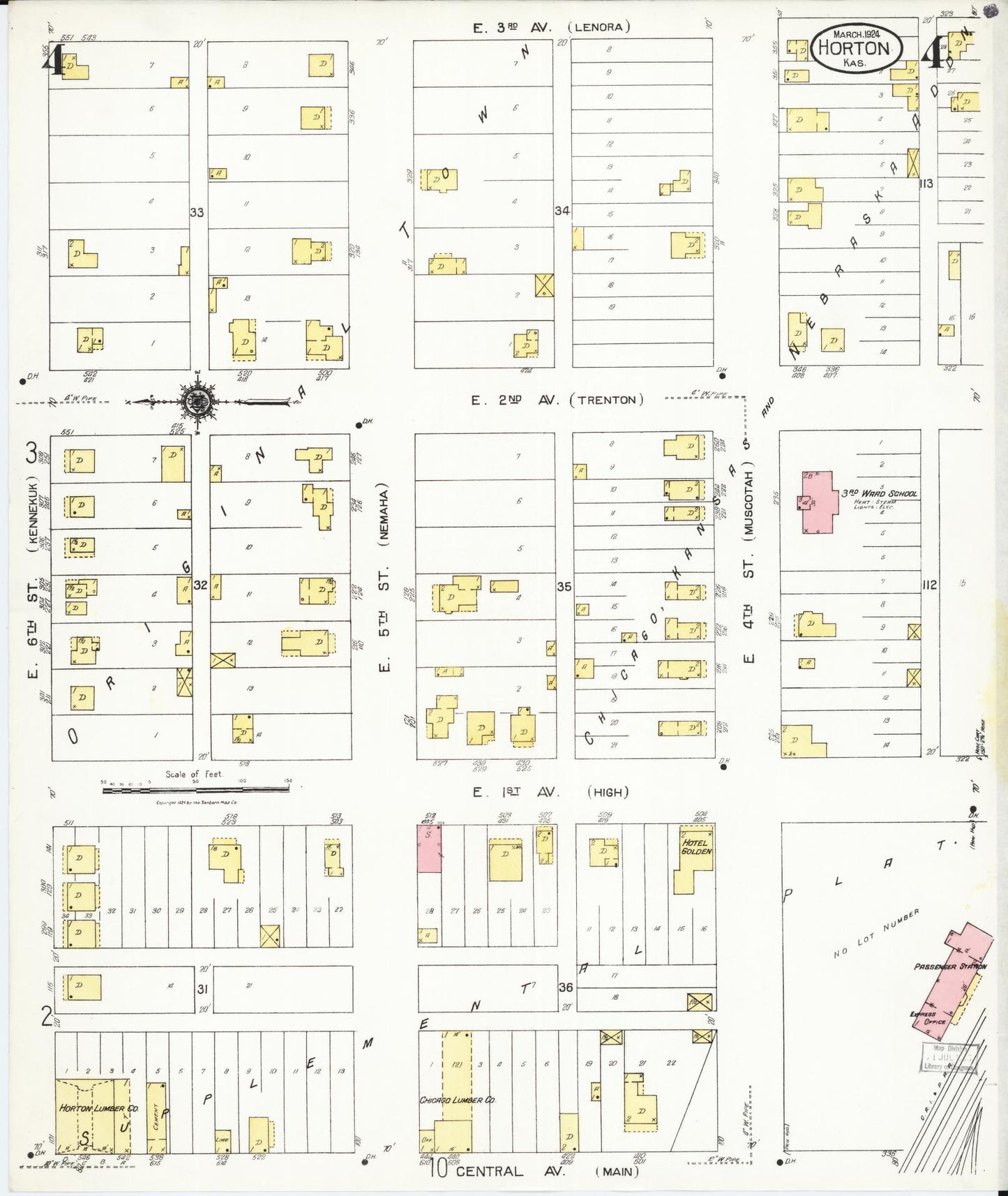 Sanborn Fire Insurance Map from Horton, Brown County, Kansas (1924), Sheet #0004 - Complete Map Set gallery image, historic Sanborn map, vintage wall art, Kansas Kansas
