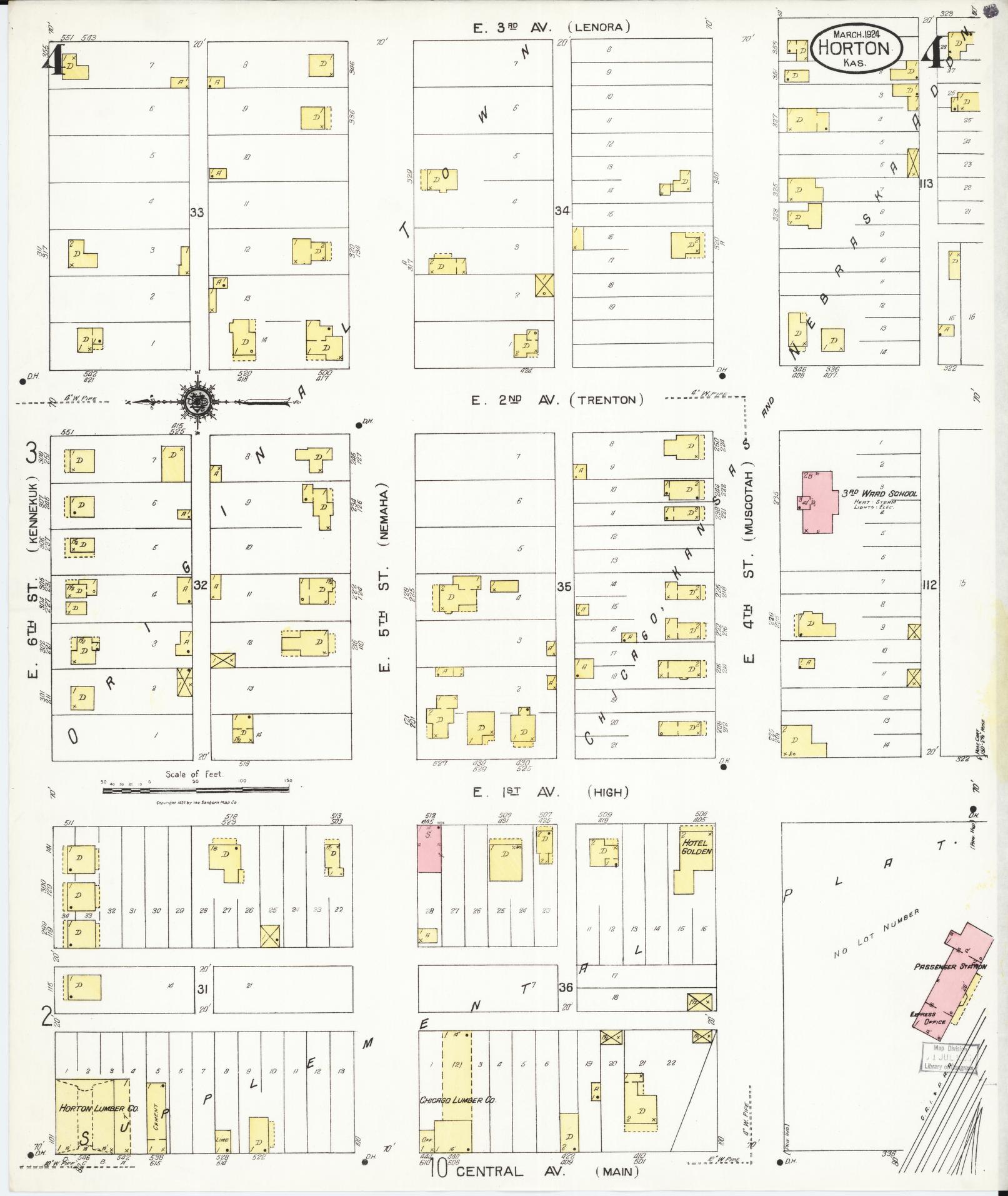 Sanborn Fire Insurance Map from Horton, Brown County, Kansas (1924), Sheet #0004 - Complete Map Set gallery image, historic Sanborn map, vintage wall art, Kansas Kansas