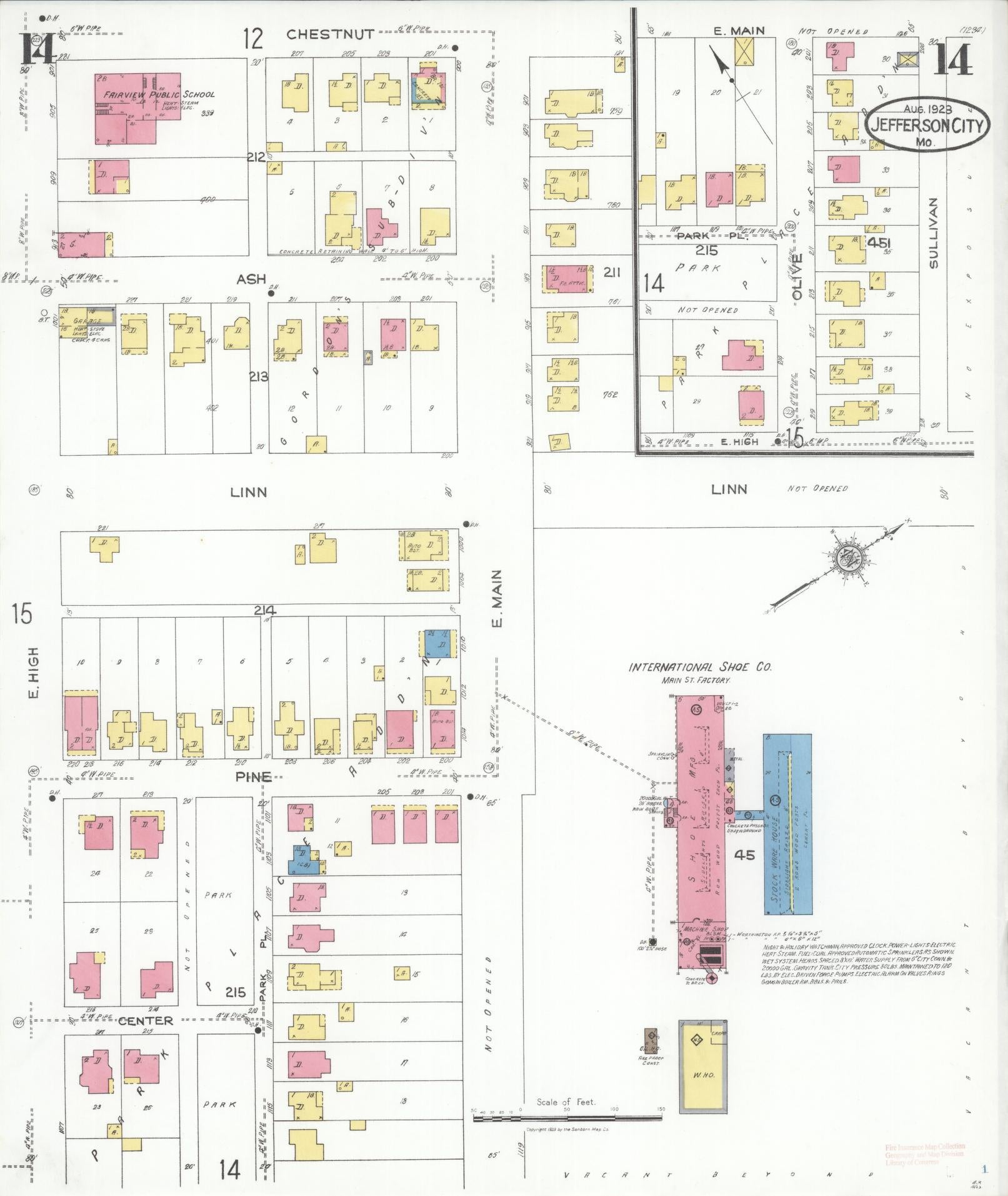Sanborn Fire Insurance Map from Jefferson City, Cole County, Missouri (1923), Sheet #0014 - Complete Map Set gallery image, historic Sanborn map, vintage wall art, Missouri Missouri