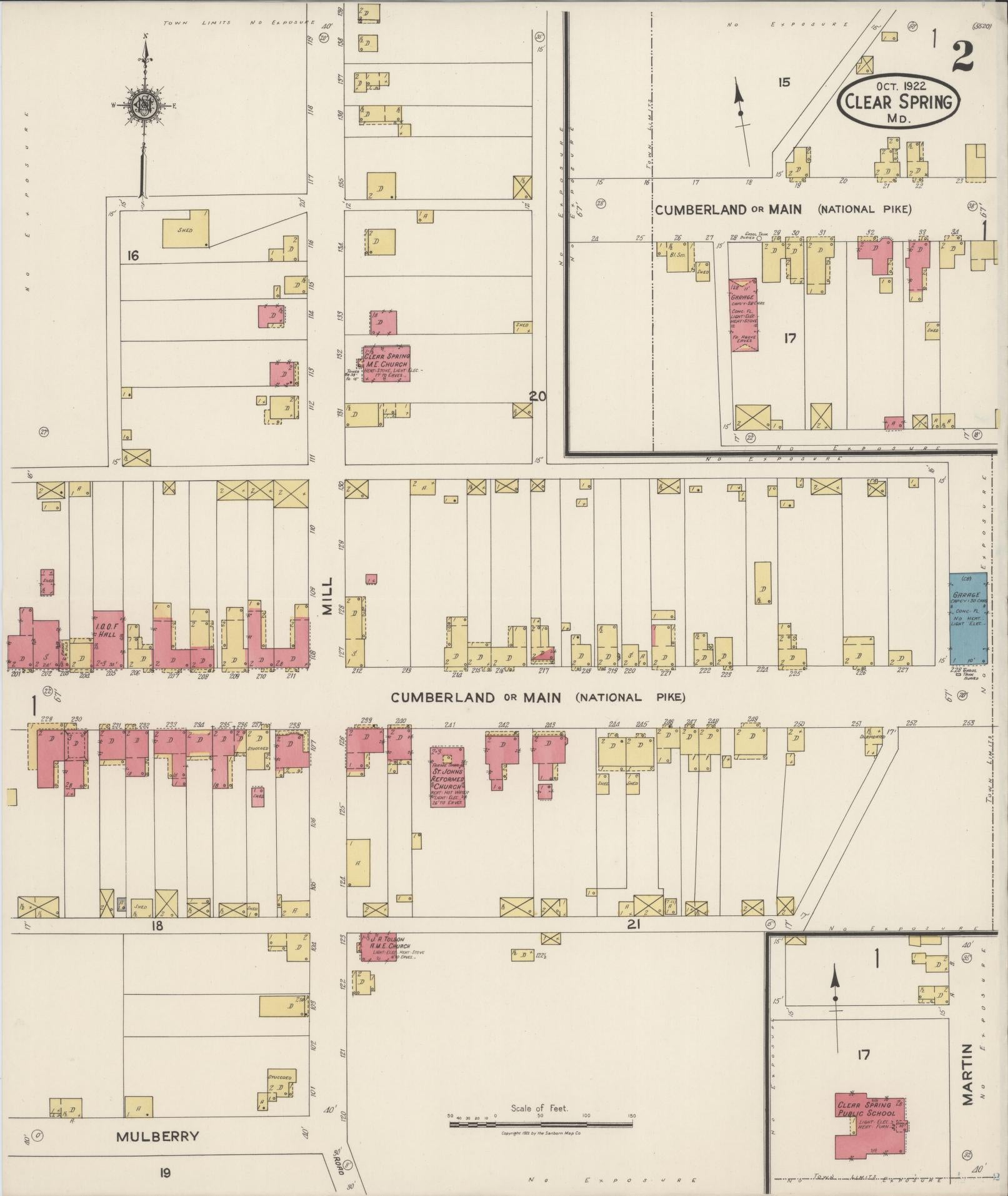 Washington, Maryland - 1922 - Sanborn Fire Insurance Map, Sheet #0002 - Historic Sanborn Fire Insurance Map Print, Washington Maryland 1922 0002 vintage old map wall art