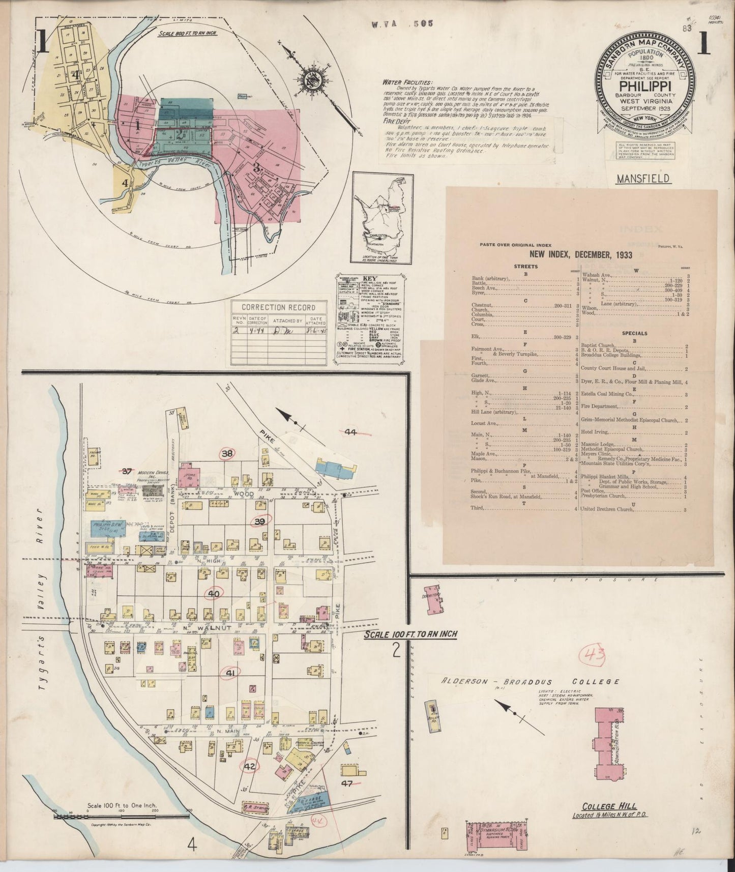 Sanborn Fire Insurance Map from Philippi, Barbour County, West Virginia (1944), Sheet #0001 - Complete Map Set gallery image, historic Sanborn map, vintage wall art, West Virginia West Virginia