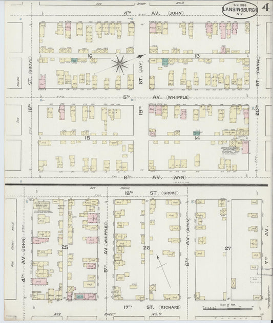 Sanborn Fire Insurance Map from Lansingburg, Rensselaer County, New York (1886), Sheet #0004 - Historic Sanborn Fire Insurance Map Print, vintage old map wall art, antique decor, genealogy gift, New York New York map