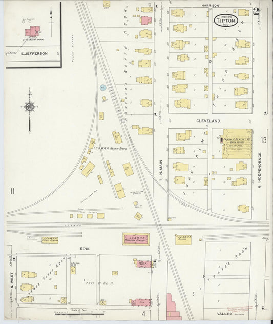 Sanborn Fire Insurance Map from Tipton, Tipton County, Indiana (1915), Sheet #0002 - Historic Sanborn Fire Insurance Map Print, vintage old map wall art, antique decor, genealogy gift, Indiana Indiana map