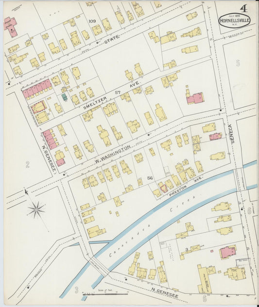 Sanborn Fire Insurance Map from Hornell, Steuben County, New York (1893), Sheet #0004 - Historic Sanborn Fire Insurance Map Print, vintage old map wall art, antique decor, genealogy gift, New York New York map