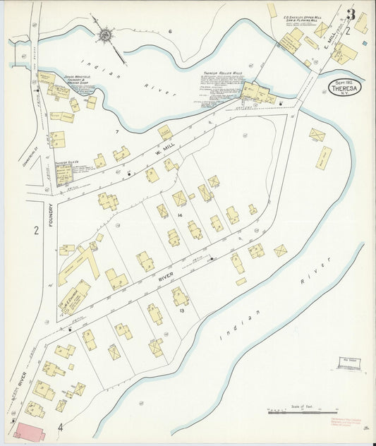 Sanborn Fire Insurance Map from Theresa, Jefferson County, New York (1912), Sheet #0003 - Historic Sanborn Fire Insurance Map Print, vintage old map wall art, antique decor, genealogy gift, New York New York map