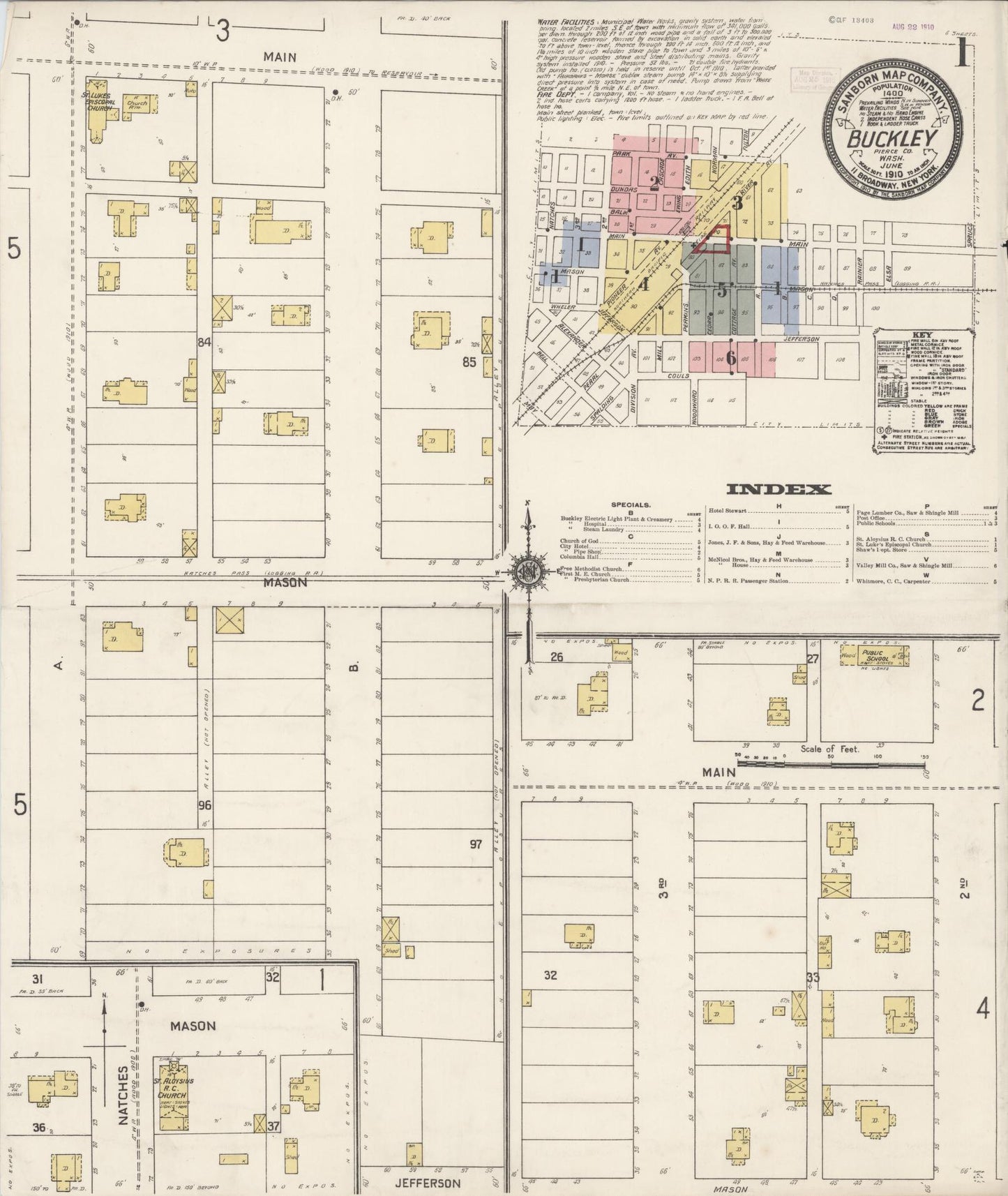 Sanborn Fire Insurance Map from Buckley, Pierce County, Washington (1910), Sheet #0001 - Historic Sanborn Fire Insurance Map Print, vintage old map wall art, antique decor, genealogy gift, Washington Washington map