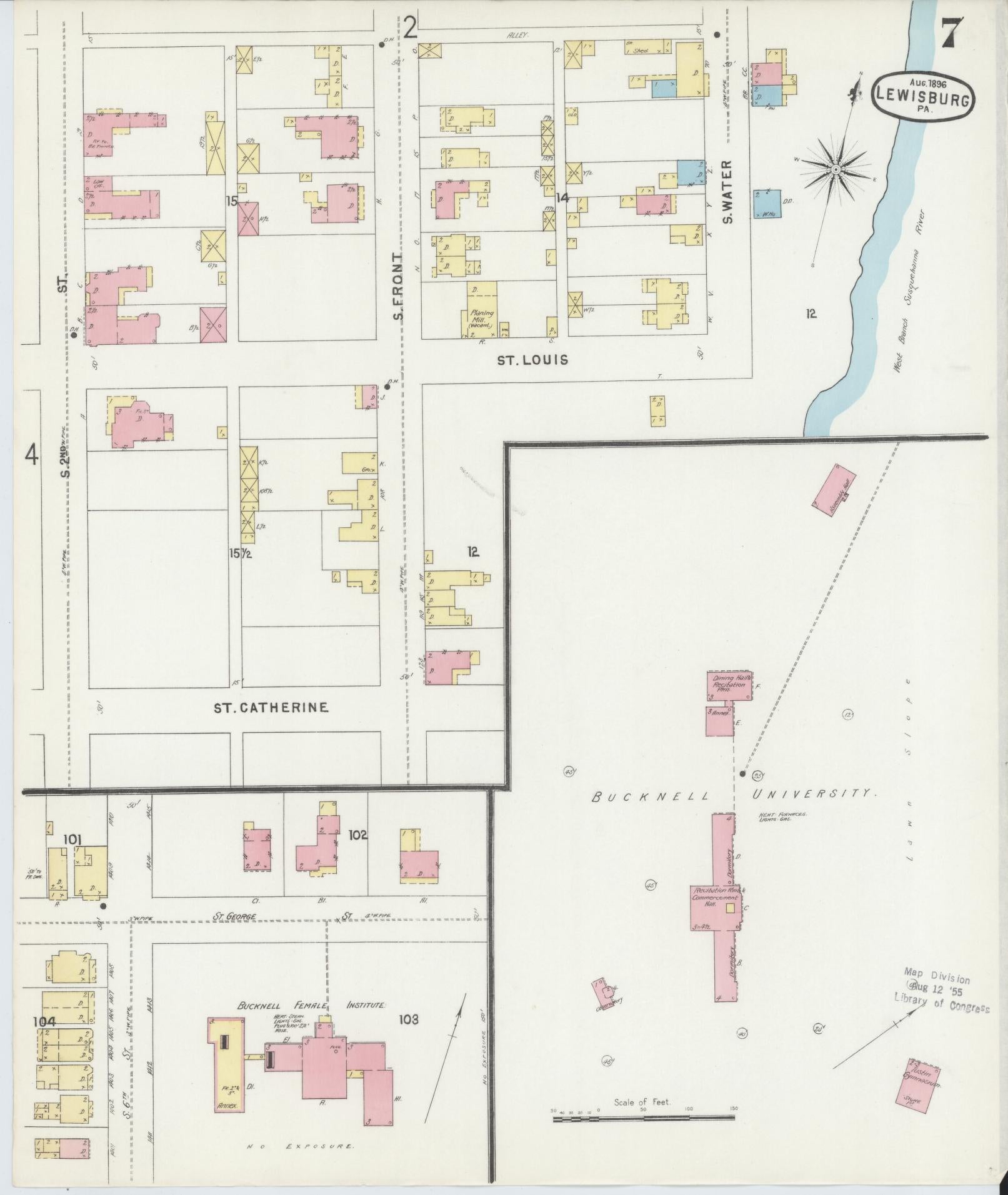Sanborn Fire Insurance Map from Lewisburg, Union County, Pennsylvania (1896), Sheet #0007 - Historic Sanborn Fire Insurance Map Print, vintage old map wall art, antique decor, genealogy gift, Pennsylvania Pennsylvania map