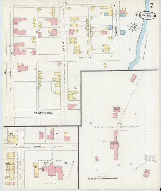 Sanborn Fire Insurance Map from Lewisburg, Union County, Pennsylvania (1896), Sheet #0007 - Historic Sanborn Fire Insurance Map Print, vintage old map wall art, antique decor, genealogy gift, Pennsylvania Pennsylvania map