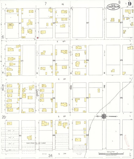 Sanborn Fire Insurance Map from Coeur D'alene, Kootenai County, Idaho (1921), Sheet #0009 - Historic Sanborn Fire Insurance Map Print, vintage old map wall art, antique decor, genealogy gift, Idaho Idaho map