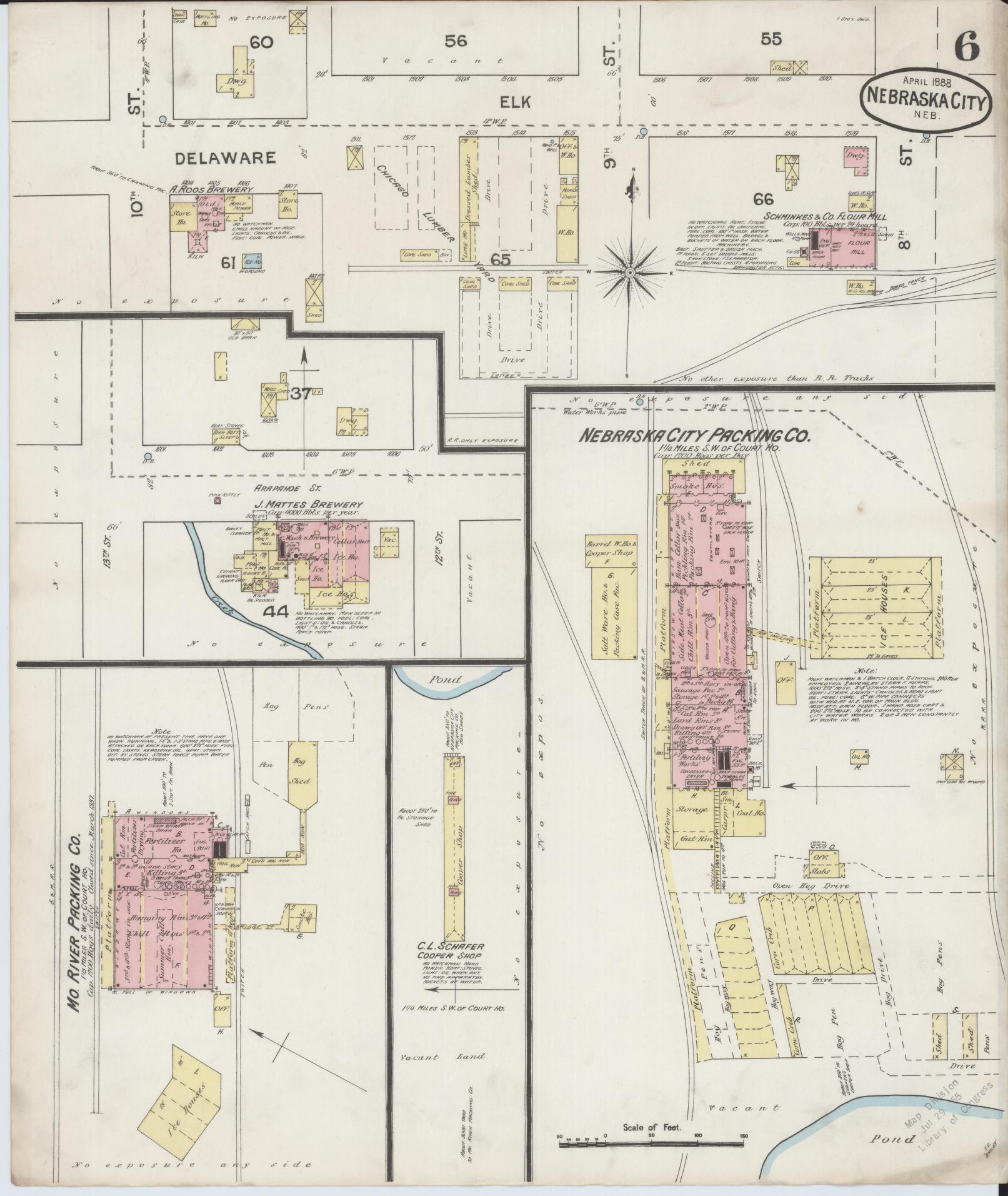 Sanborn Fire Insurance Map from Nebraska City, Otoe County, Nebraska (1888), Sheet #0006 - Historic Sanborn Fire Insurance Map Print, vintage old map wall art, antique decor, genealogy gift, Nebraska Nebraska map