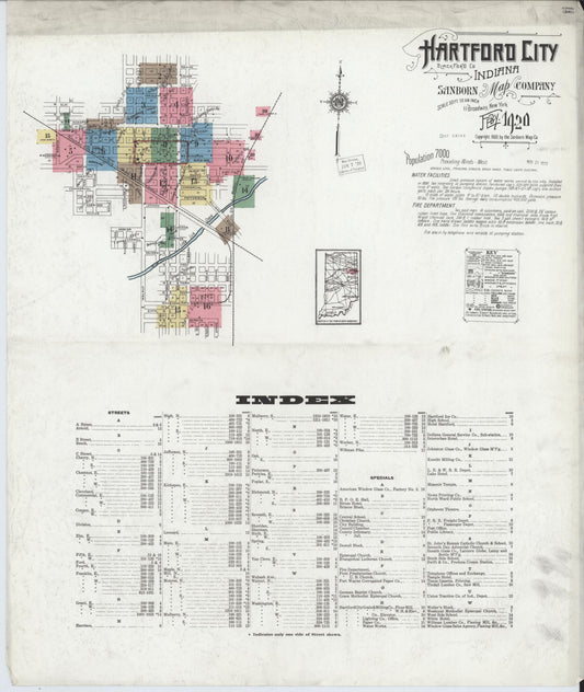 Sanborn Fire Insurance Map from Hartford City, Blackford County, Indiana (1920), Sheet #0001 - Historic Sanborn Fire Insurance Map Print, vintage old map wall art, antique decor, genealogy gift, Indiana Indiana map