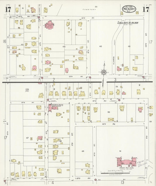 Sanborn Fire Insurance Map from Hickory, Catawba County, North Carolina (1925), Sheet #0017 - Historic Sanborn Fire Insurance Map Print, vintage old map wall art, antique decor, genealogy gift, North Carolina North Carolina map