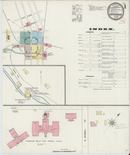 Sanborn Fire Insurance Map from Shippensburg, Cumberland And Franklin Counties, Pennsylvania (1894), Sheet #0001 - Historic Sanborn Fire Insurance Map Print, vintage old map wall art, antique decor, genealogy gift, Counties Pennsylvania map