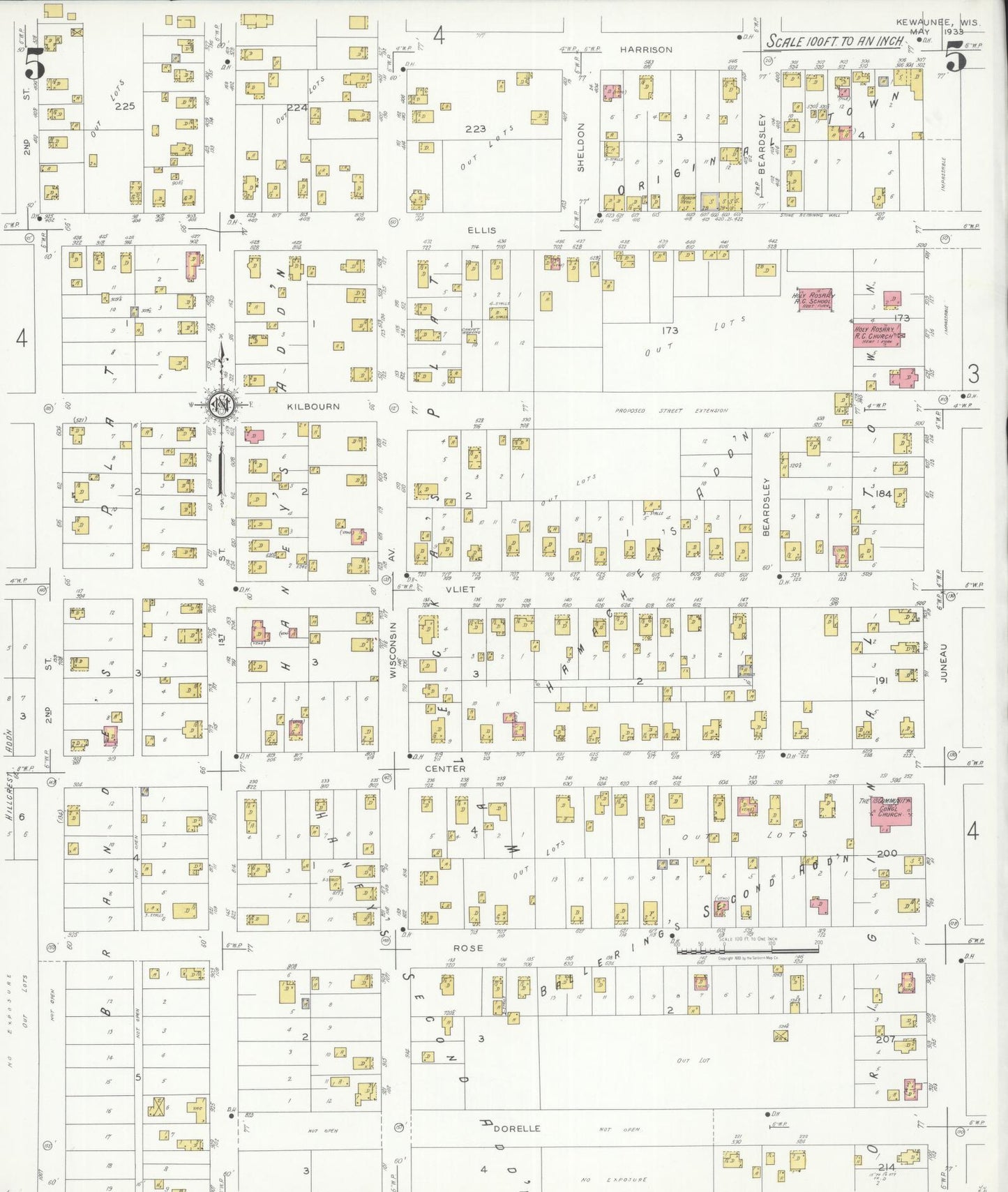 Sanborn Fire Insurance Map from Kewaunee, Kewaunee County, Wisconsin (1933), Sheet #0005 - Historic Sanborn Fire Insurance Map Print, vintage old map wall art, antique decor, genealogy gift, Wisconsin Wisconsin map