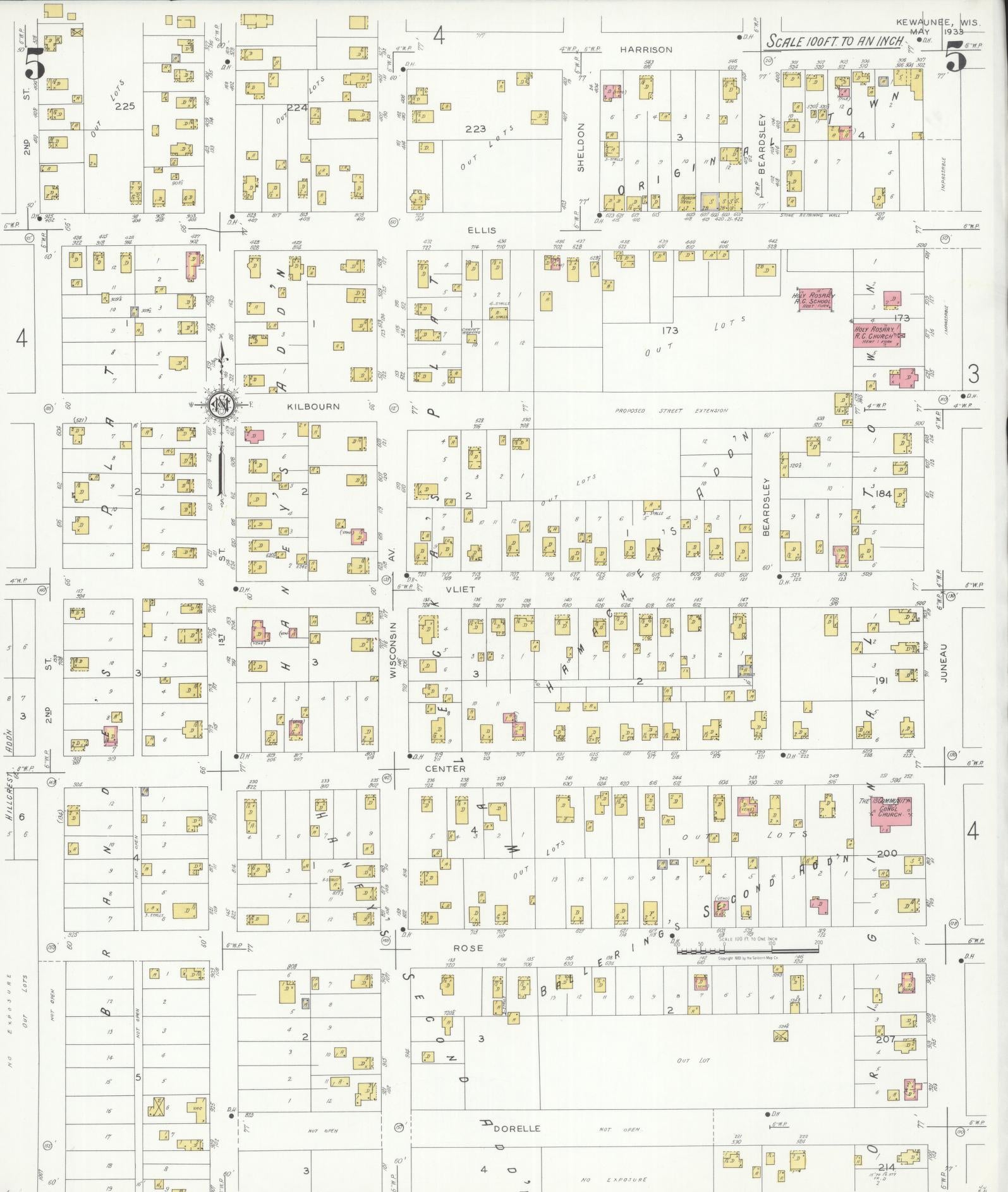 Sanborn Fire Insurance Map from Kewaunee, Kewaunee County, Wisconsin (1933), Sheet #0005 - Historic Sanborn Fire Insurance Map Print, vintage old map wall art, antique decor, genealogy gift, Wisconsin Wisconsin map