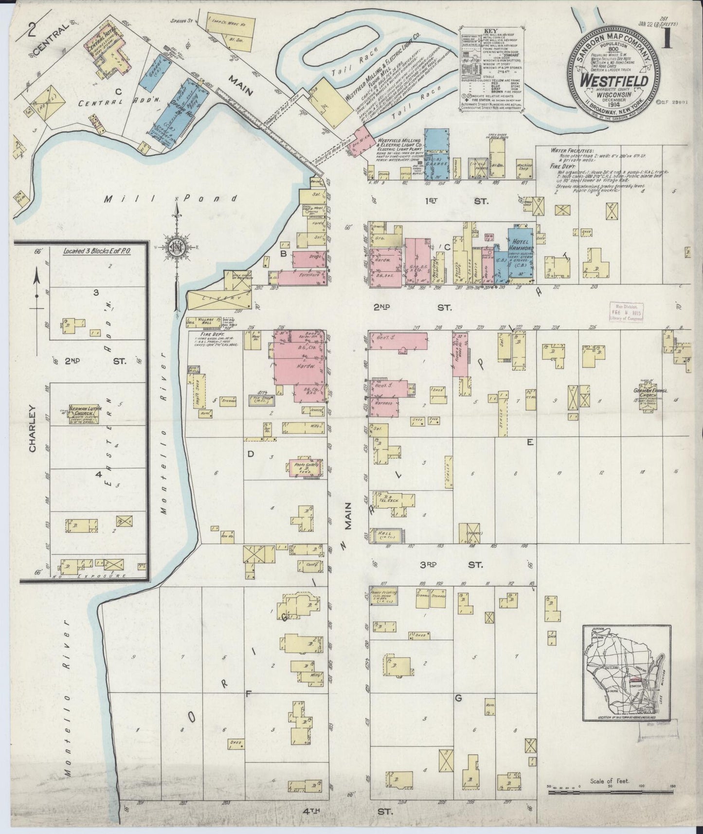 Sanborn Fire Insurance Map from Westfield, Marquette County, Wisconsin (1914), Sheet #0001 - Historic Sanborn Fire Insurance Map Print, vintage old map wall art, antique decor, genealogy gift, Wisconsin Wisconsin map