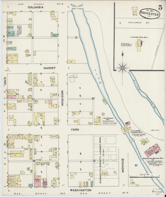 Sanborn Fire Insurance Map from Rochester, Fulton County, Indiana (1890), Sheet #0005 - Historic Sanborn Fire Insurance Map Print, vintage old map wall art, antique decor, genealogy gift, Indiana Indiana map