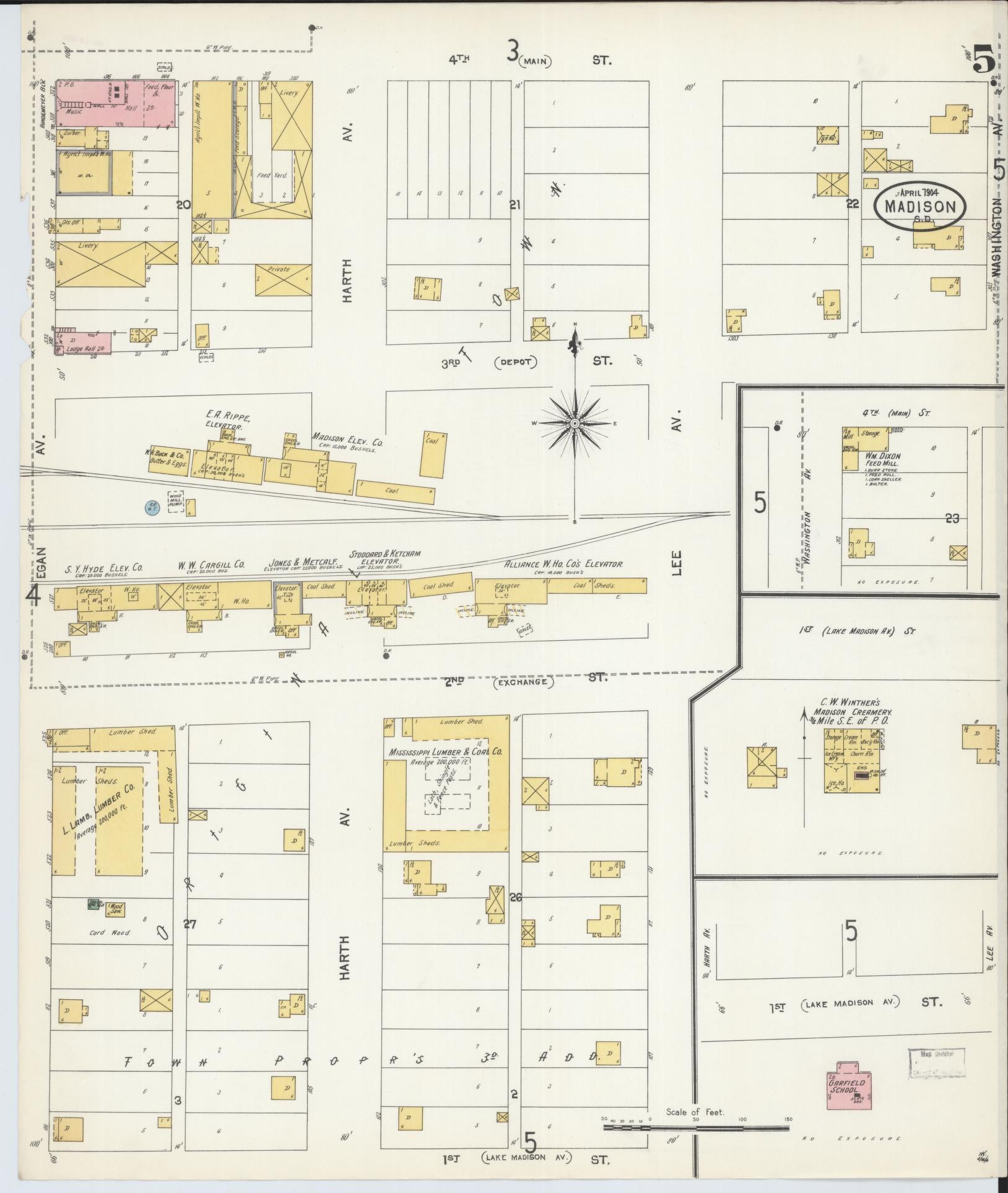 Sanborn Fire Insurance Map from Madison, Lake County, South Dakota (1904), Sheet #0005 - Complete Map Set gallery image, historic Sanborn map, vintage wall art, South Dakota South Dakota