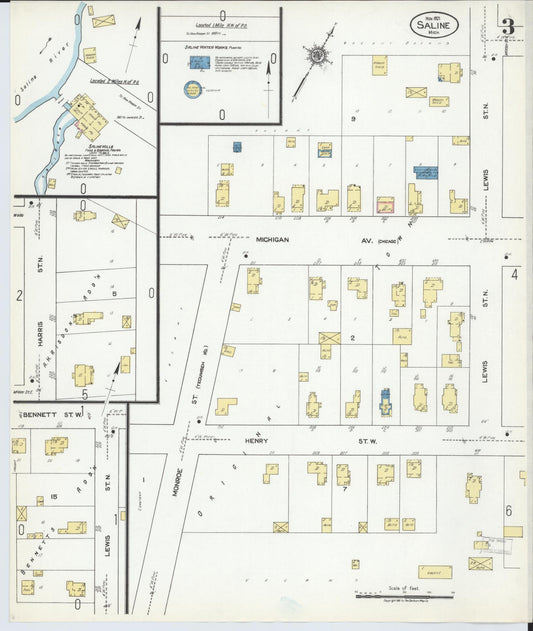 Sanborn Fire Insurance Map from Saline, Washtenaw County, Michigan (1921), Sheet #0003 - Historic Sanborn Fire Insurance Map Print, vintage old map wall art, antique decor, genealogy gift, Michigan Michigan map