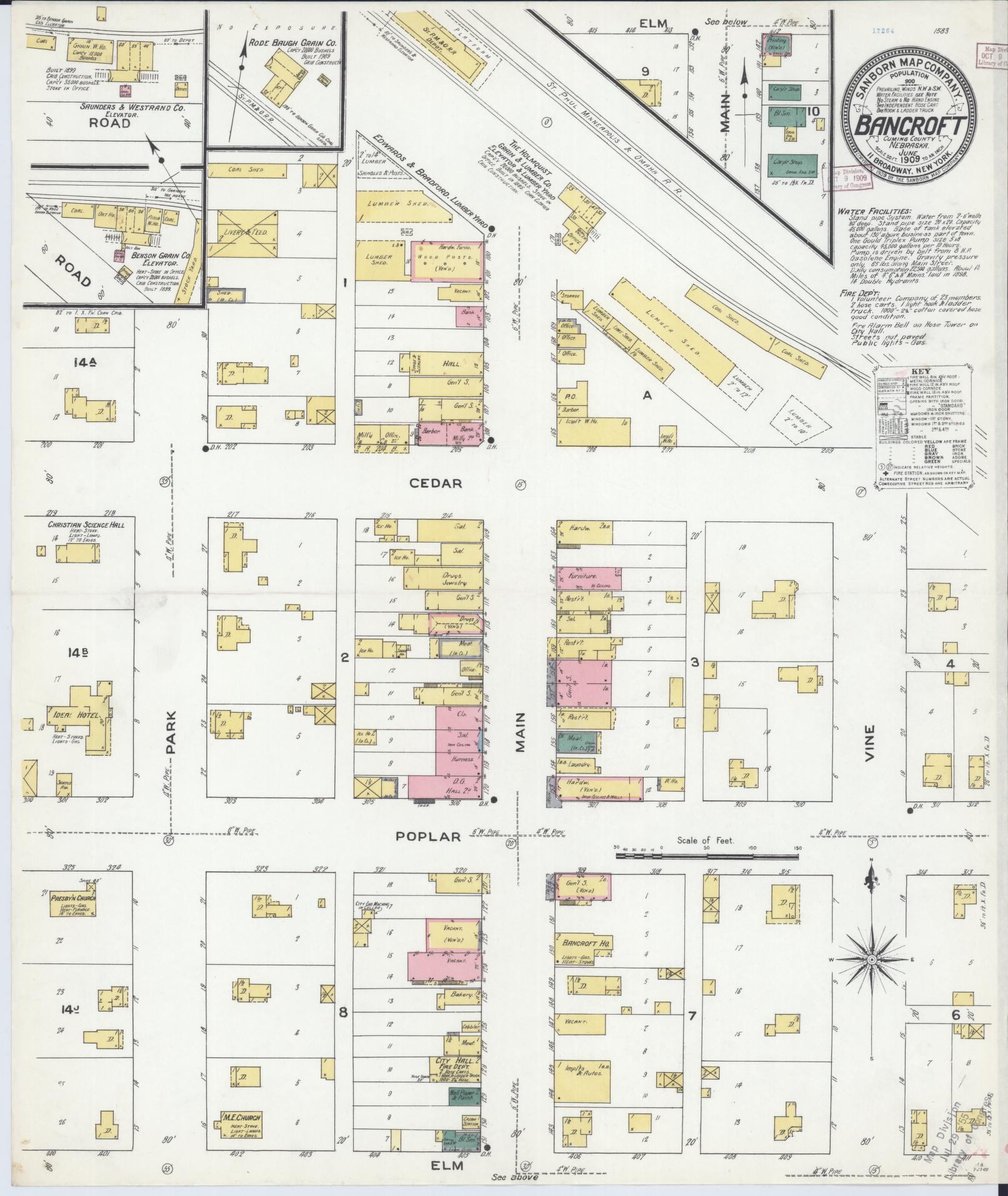 Sanborn Fire Insurance Map from Bancroft, Cuming County, Nebraska (1909), Sheet #0001 - Historic Sanborn Fire Insurance Map Print, vintage old map wall art, antique decor, genealogy gift, Nebraska Nebraska map