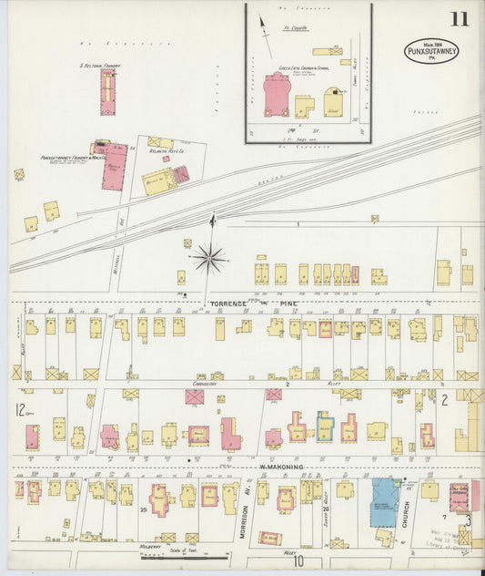Sanborn Fire Insurance Map from Punxsutawney, Jefferson County, Pennsylvania (1906), Sheet #0011 - Historic Sanborn Fire Insurance Map Print, vintage old map wall art, antique decor, genealogy gift, Pennsylvania Pennsylvania map