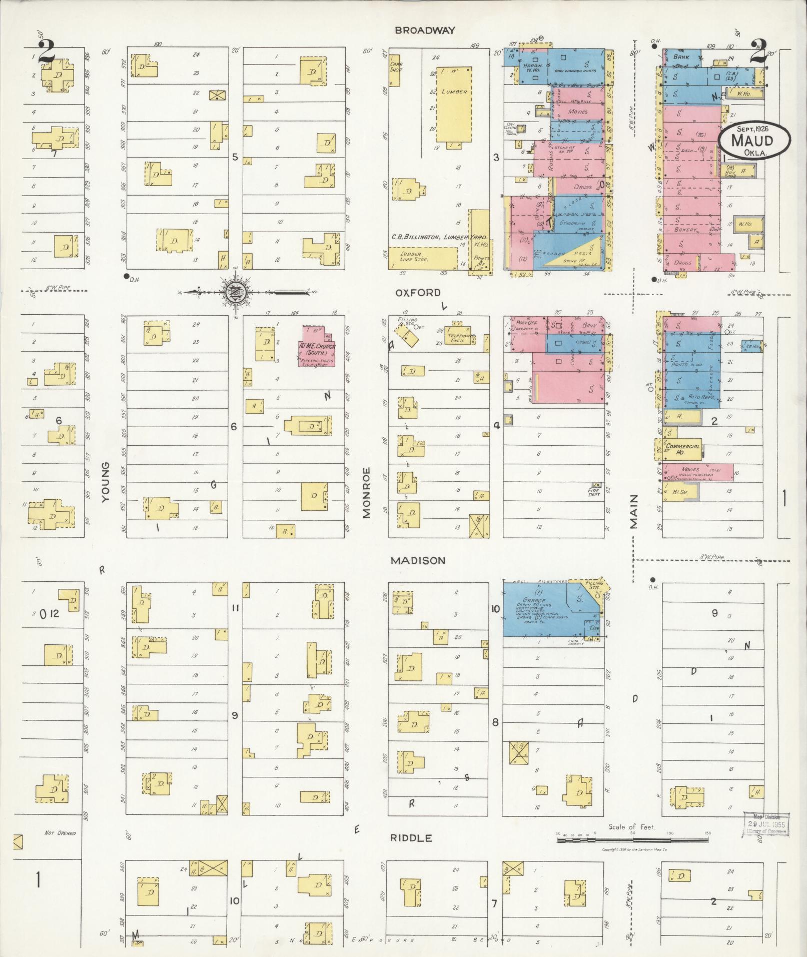 Sanborn Fire Insurance Map from Maud, Pottawatomie County, Oklahoma (1926), Sheet #0002 - Complete Map Set gallery image, historic Sanborn map, vintage wall art, Oklahoma Oklahoma