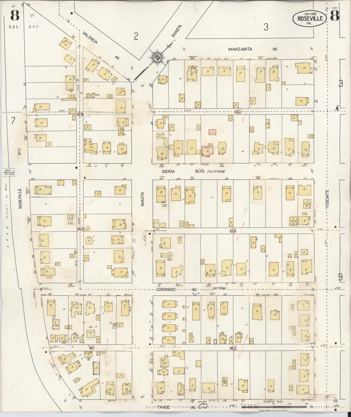 Sanborn Fire Insurance Map from Roseville, Placer County, California (1944), Sheet #0008 - Complete Map Set gallery image, historic Sanborn map, vintage wall art, California California