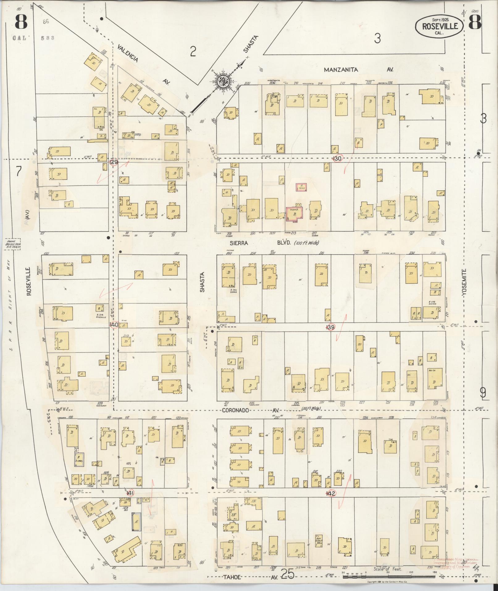 Sanborn Fire Insurance Map from Roseville, Placer County, California (1944), Sheet #0008 - Complete Map Set gallery image, historic Sanborn map, vintage wall art, California California
